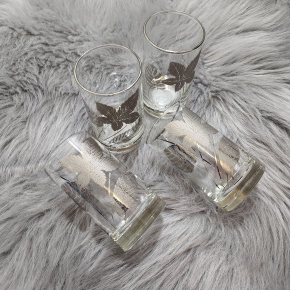 1960's Mid Century Modern Glassware Silver Foliage Highball Tumblers - Picture 2 of 10